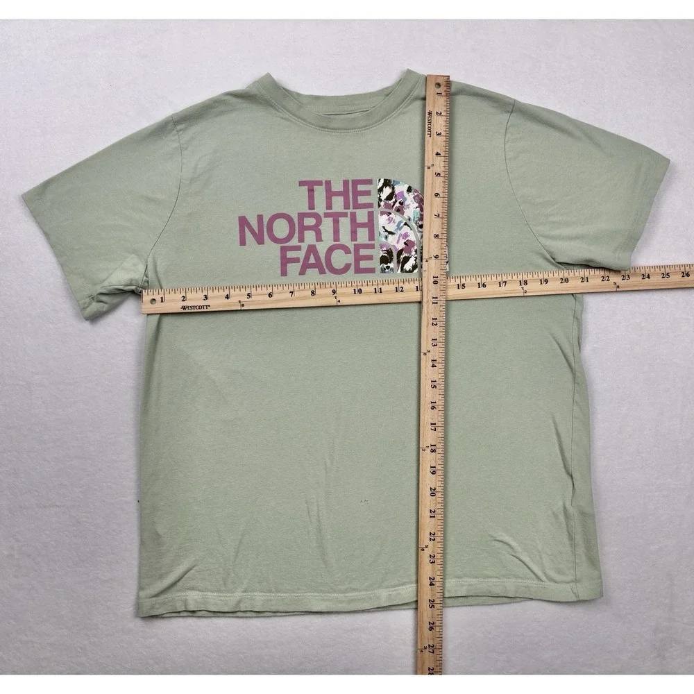 The North Face Womens Large Green Floral Logo T Shirt Outdoor Hiking - Picture 6 of 7